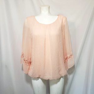 Flowy Bohemian Bell Sleeve Pale Pastel Pink Flowy Hippie Blouse